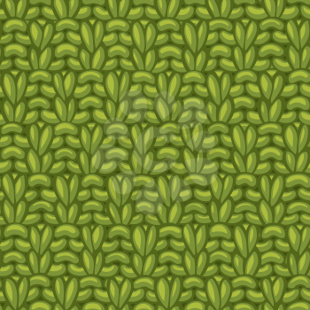 American Moss Stitch. Сotton hand-knitted fabric material. High detailed knitting boundless background. Hand-drawn green woolen knitwear.