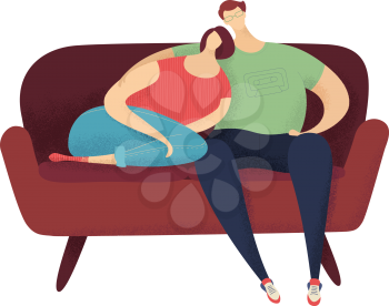 Two young lovers. Flat illustration. Hand-drawn grain texture. Bright colours.