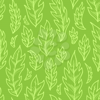 Linear pinnate leaves on bright green background. Duotone summer boundless background. Tileable design element.