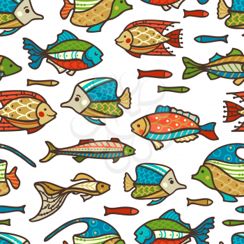Cartoon colourful fish on white background. Boundless background can be used for web page backgrounds, wallpapers, wrapping papers and invitations.