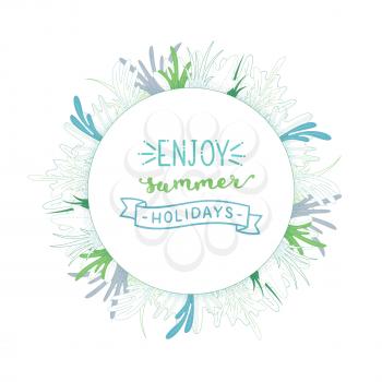 Enjoy summer holidays. Flat and outlined grass on white background. There is copy space for your text in the center.