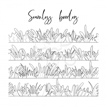 Doodles grass and leaves isolated on white background. Boundless summer design elements.