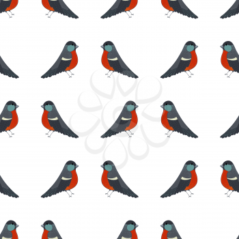 Cartoon birds on white background. Boundless background for your design. Seamless repeating tiles.