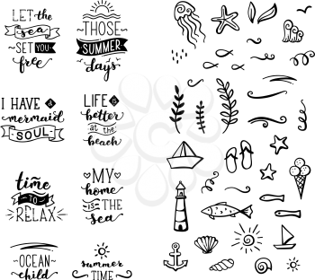 Lettering design and doodle illustrations for poster, mug, bag, card or t-shirt design. Black and white illustration.