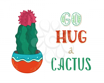 Chin cactus with flower in pot on white background. Vector template for greeting cards, posters, invitations, etc. 
