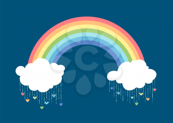 White clouds, colourful hearts and rainbow in the sky. There is copy space for your text.