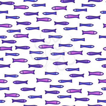 Violet, pink and blue fish on white background. Boundless background can be used for web page backgrounds, wallpapers, wrapping papers and invitations.
