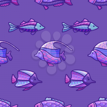 Various sea fishes on dark blue background. Boundless background can be used for web page backgrounds, wallpapers, wrapping papers and invitations.