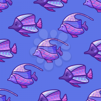 Various sea fishes on blue background. Boundless background can be used for web page backgrounds, wallpapers, wrapping papers and invitations.