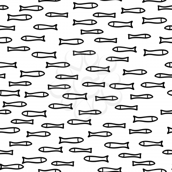 Black contours of sea fish on white background. Boundless background can be used for web page backgrounds, wallpapers, wrapping papers and invitations.