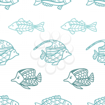 Various sea/ocean fishes on white background. Boundless background can be used for web page backgrounds, wallpapers, wrapping papers and invitations.