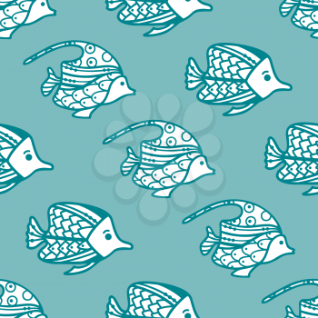 Various fish on blue background. Boundless background can be used for web page backgrounds, wallpapers, wrapping papers and invitations.