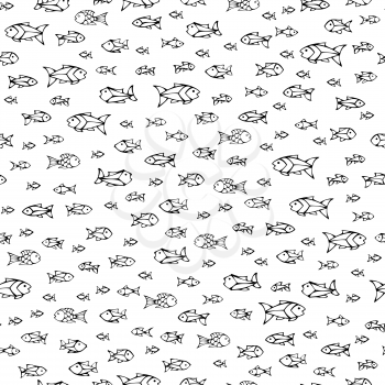 Outlined black sardines on white background. Boundless background can be used for web page backgrounds, wallpapers, wrapping papers and invitations.