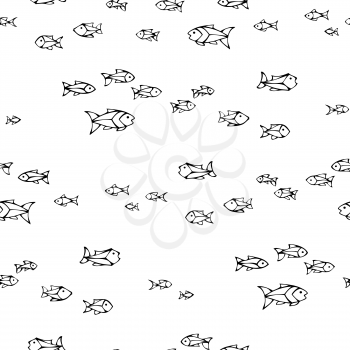 Shoal of hand-drawn sardines on white background. Boundless background can be used for web page backgrounds, wallpapers, wrapping papers and invitations.