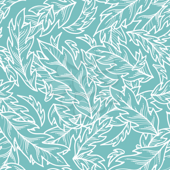 White contours of pinnate leaves on blue background. Duotone summer boundless background. Tileable design element.