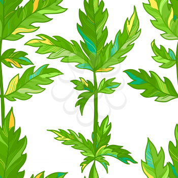 Bright green pinnate leaves on white background. Spring / summer boundless background. Tileable design element.