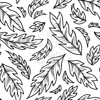 Contours of black pinnate leaves on white background. Monochrome summer boundless background. Tileable design element.