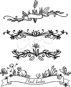 Black decorative design elements isolated on a white background. Vector illustration.