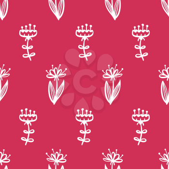 Various white linear flowers on a pink background. Bright boundless background for your summer design.