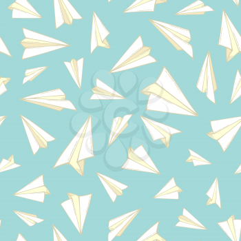 Planes made of paper are flying in the sky. Boundless background can be used for web page backgrounds, wallpapers, wrapping papers and invitations.