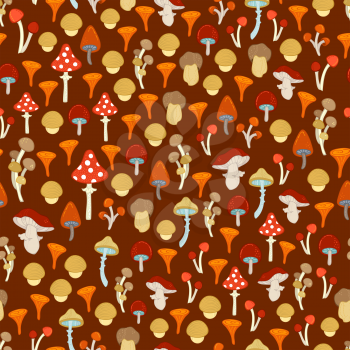 Fungal, amanita, girolles, chanterelles, agaric, boletus, fungus, cep. Edible and poisonous cartoon mushrooms. Hand-drawn autumn boundless background.
