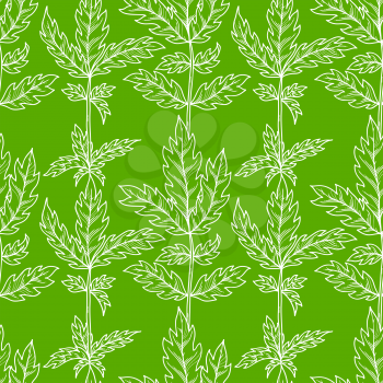White contours of pinnate leaves on bright green background. Duotone summer boundless background. Tileable design element.