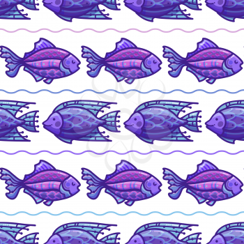 Cartoon fish on white background. Boundless background can be used for web page backgrounds, wallpapers, wrapping papers and invitations.
