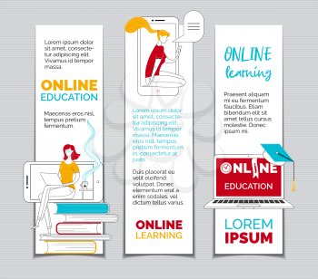 Ebooks reading bookmarks vector templates set. Digital library archive, elearning web banners pack. Online courses, Internet lessons and classes posters