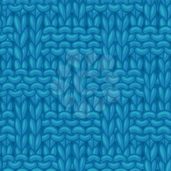 Braided Knitting Pattern. Hand-drawn wool cloth background. High detailed blue cotton hand-knitted fabric material.