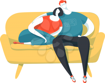 Two young lovers. Flat illustration. Bright colours.