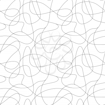 Curls hand drawn seamless pattern. Irregular swirls and scrolls, curved one line doodle drawing. Ink pen freehand shapes line art. Monocolor vector texture. Creative wrapping paper, wallpaper design