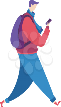 The guy wearing winter clothing. Flat vector outdoor illustration. Isolated on white background.
