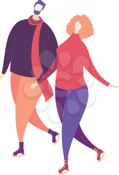 Time together. Outdoor winter activity. Couple dressed in outerwear. Flat vector outdoor illustration. Isolated on white background.