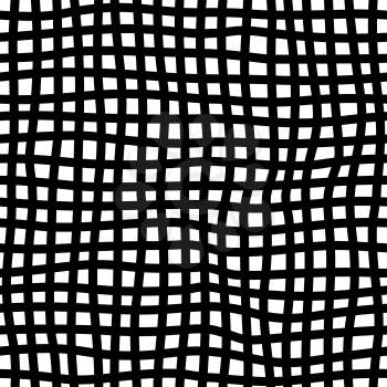 Checkered handdrawn seamless pattern. Irregular diagonal lines doodle drawing. Freehand line art. Monochrome textile, wrapping paper, surface vector design, wallpaper minimalistic texture