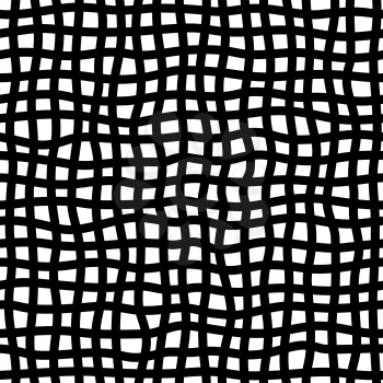 Checkered doodle seamless pattern. Irregular vertical and horizontal handdrawn lines. Black and white vector texture. Ink pen freehand line art. Creative wrapping paper, wallpaper and surface design