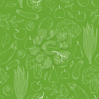 Vegetables and fruits, linear greens seamless pattern. Vegetarian nutrition, fresh veggies and greenery. Eco products, vegan food creative fabric, textile, wrapping paper, wallpaper design