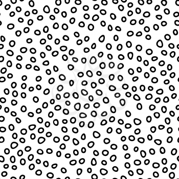 Irregular ellipses handdrawn seamless pattern. Uneven circles monochrome drawing. Ink pen freehand round shapes line art. Monocolor texture. Wrapping paper, wallpaper minimalistic design