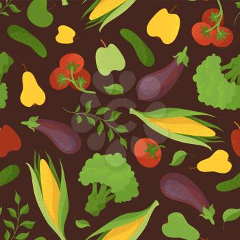 Vegetables and fruits, greengrocery items seamless pattern. Healthy food, greens, eco products. Salad components creative fabric, textile, wrapping paper, wallpaper vector color design