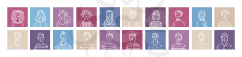 Linear people portraits set. Vector user avatars. Outlined minimalistic icons. Men and women portraits set. People profile pictures. Cartoon avatars for game, internet forum, or web account