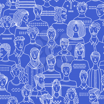 Diverse group of men and women standing together. Social community. Diverse people group. Textile, fabric, wrapping paper, wallpaper duotone vector design