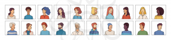 Cartoon people icons set. Vector outlined minimalistic illustration. Men and women portraits set. People profile pictures. Cartoon user avatars for game, internet forum, or web account