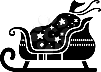 Santa sleigh with gift sack black glyph icon. Negative space. Silhouette on white background. Flat pictogram. Vector isolated illustration. Duotone solid symbol. Pixel perfect