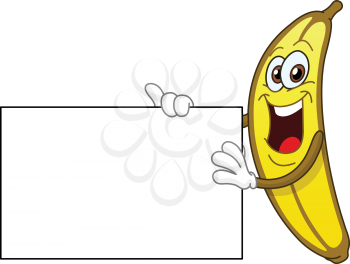 Cheerful banana holding a sign