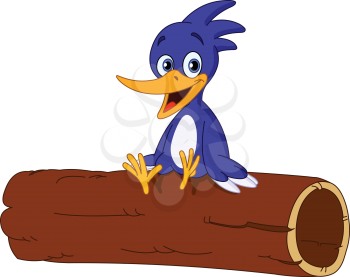 Cheerful bird sitting on a log