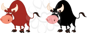 Cartoon bull in two different color versions