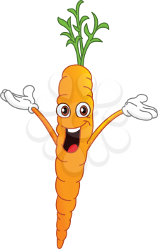 Cheerful cartoon carrot raising his hands