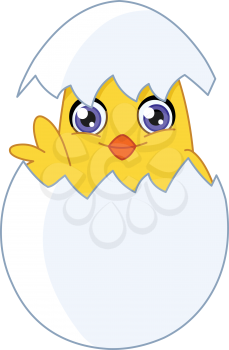 Cute chick waving from an egg