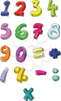 Hand drawn colorful vector numbers