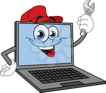 Cartoon computer holding a wrench
