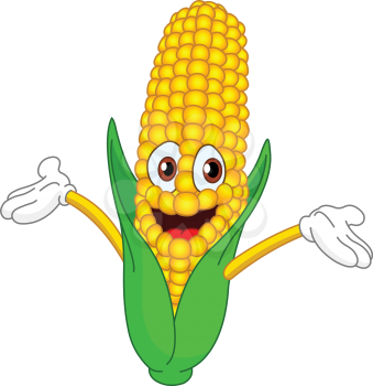 Cheerful cartoon corn raising his hands